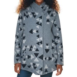 The North Face Crescent Wrap Gray Black Fleece Hooded Cardigan Sweater Jacket